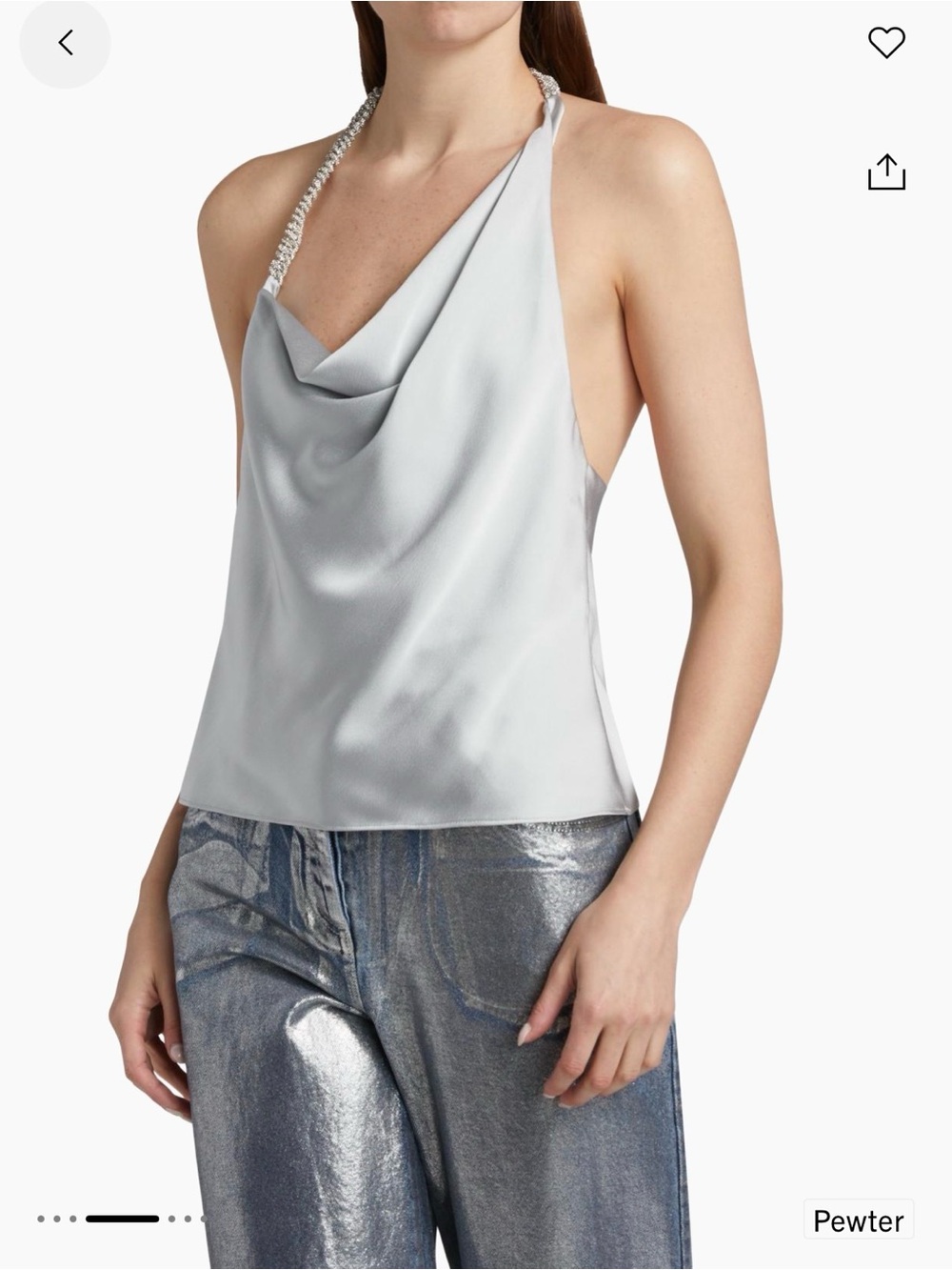 Soft Satin Sz 8 Cowl Halter Top in Pewter